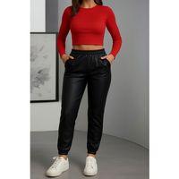 Kadın Paçası Lastikli Cep Detaylı Deri Tayt