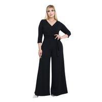 Melsay Butik Modal Kruvaze Yaka Siyah Taş Baskılı Büyük Beden Tulum