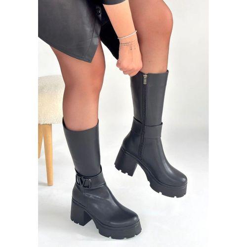 Moki Siyah Cilt Topuklu Çizme