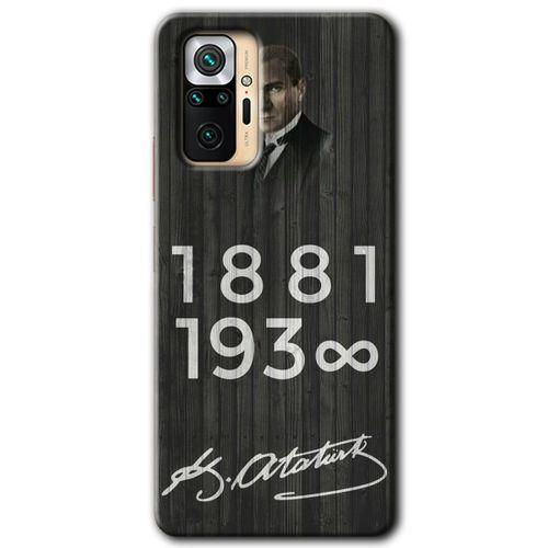 Xiaomi Redmi Note 10 Pro Kılıf Baskılı Kapak - Atatürk Ahşap İmza + 5D Tam Kaplayan Cam