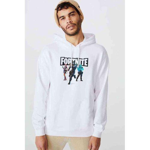 Fortnite Station Baskılı Beyaz Erkek Kapşonlu Sweatshirt