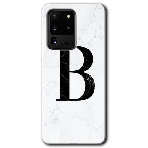 Samsung Galaxy S20 Ultra HD Baskılı Kılıf + 9D Tam Ekran Koruyucu - Beyaz Mermer  B Harfi