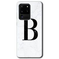 Samsung Galaxy S20 Ultra HD Baskılı Kılıf + 9D Tam Ekran Koruyucu - Beyaz Mermer  B Harfi