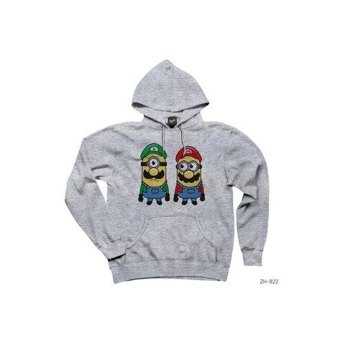 Mario Brothers Minion Gri Kapşonlu Sweatshirt Hoodie