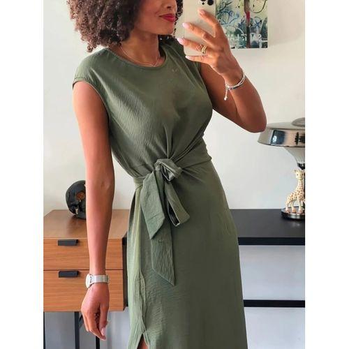 Kadın Kısa Kollu Yuvarlak Yaka Belden Bağcıklı önden Yırtmaçlı Aerobin Elbise