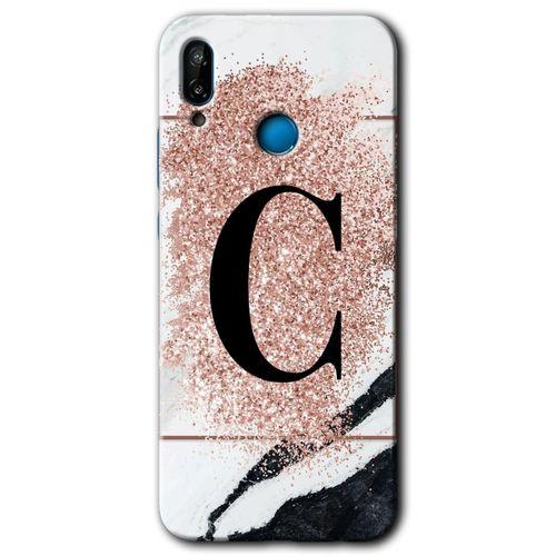 Potkal Hediye Fabrikası Huawei P20 Lite Kılıf HD Desen Baskılı Arka Kapak - Pembe Mermer Desenli C Harfi