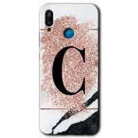 Potkal Hediye Fabrikası Huawei P20 Lite Kılıf HD Desen Baskılı Arka Kapak - Pembe Mermer Desenli C Harfi