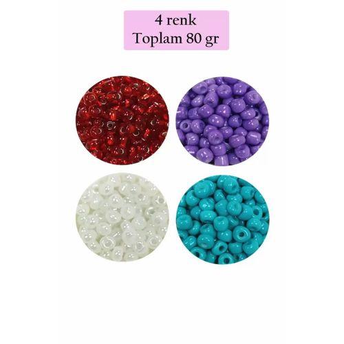 Dökme Cam Kum Boncuk Büyük Boy (6/0) 4 mm - 4 Renk - Toplam 80 Gram - BNC409