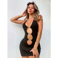 Kadın Siyah Halter Yaka  Akseusar Detaylı Boyundan Bağlamalı Fantezi Elbise 5138