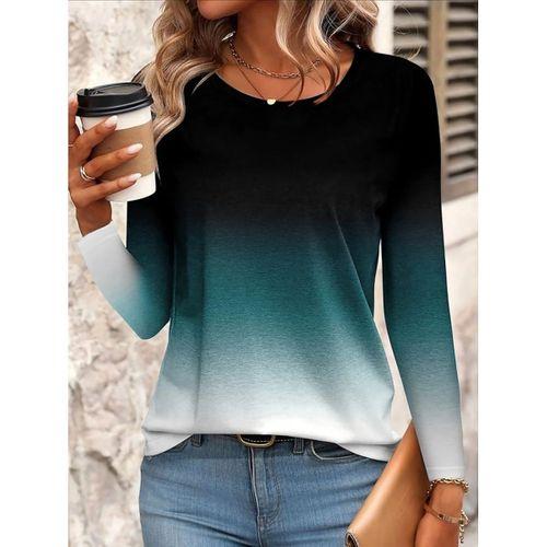 Kadın Uzun Kollu Bisiklet Yaka Desenli Süprem Bluz