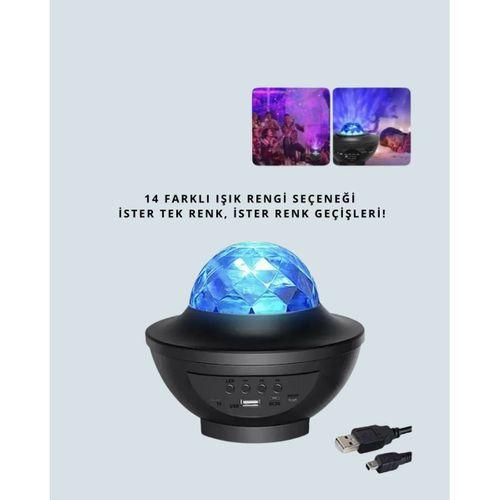 Sesle Etkileşimli Yıldız Projektörlü Gece Lambası – Bluetooth Hoparlörlü, Usb Girişli, Dönen Okyanus