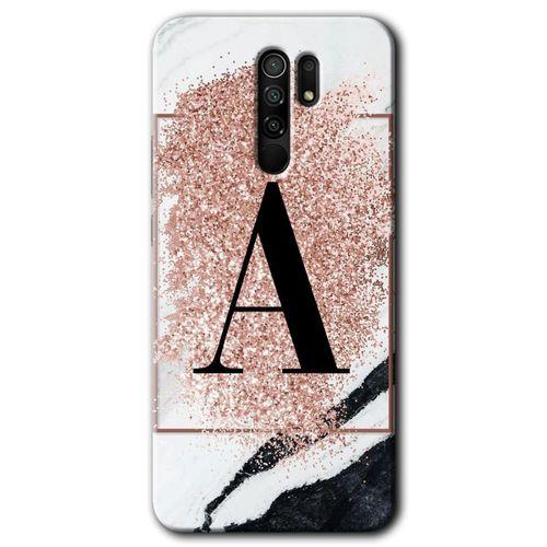 MRCİLETİSİM Xiaomi Redmi 9 Kılıf Baskılı Kapak - Pembe Mermer Desenli A Harfi + 5D Tam Kaplayan Cam