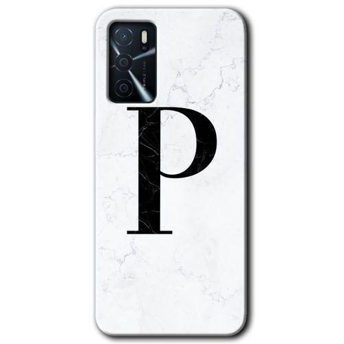 Oppo A16 Kılıf Baskılı Arka Kapak - Beyaz Mermer Desenli P Harfi +Tam Ekran Koruyucu