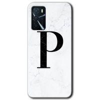 Oppo A16 Kılıf Baskılı Arka Kapak - Beyaz Mermer Desenli P Harfi +Tam Ekran Koruyucu