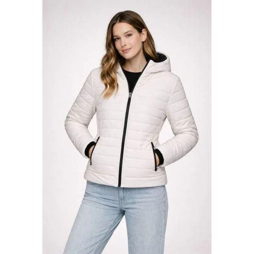 Şişme Kapüşonlu Fermuarlı Mont Su Itici Kapitone Astarlı Kumaş Cepli Kışlık Rahat Kalıp - Krem