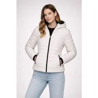 Şişme Kapüşonlu Fermuarlı Mont Su Itici Kapitone Astarlı Kumaş Cepli Kışlık Rahat Kalıp - Krem