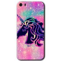MRCİLETİSİM iPhone 5s Kılıf HD Desen Baskılı Arka Kapak + Temperli Cam - Unicorn Kristal