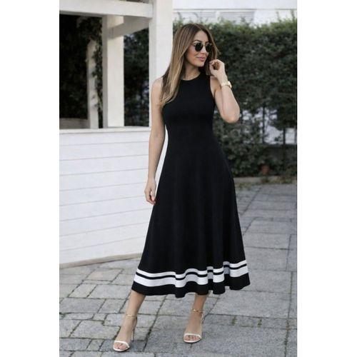 Kadın Askılı Yuvarlak Yakalı Etek Ucu şerit Detaylı Uzun Viskon Elbise