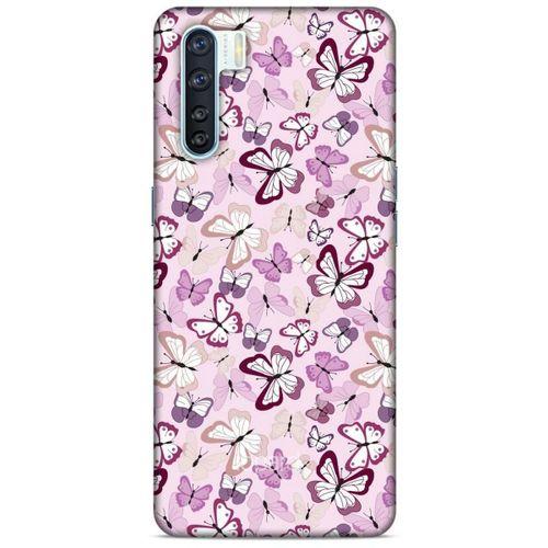 Oppo A91 Kılıf Kelebek Etkisi (2) Kabı Mor Beyaz