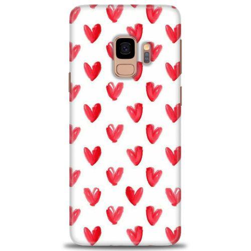 Samsung Galaxy S9 Kılıf HD Baskılı Kılıf - Kırmızı Minik Kalpler + Tam Ekran Koruyucu