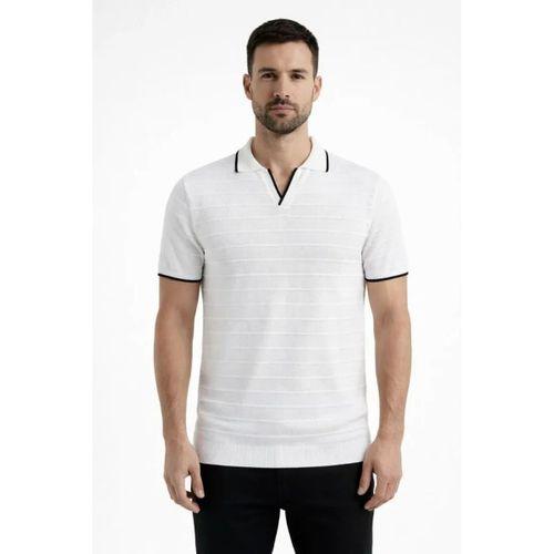 Erkek 2’li Paket Triko Yakalı Düğmesiz Açık Yaka Fitilli Kısa Kollu Regular Fit Tişört - Beyaz - Mint Yeşili