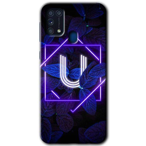 Galaxy M31 Kılıf HD Desen Baskılı Arka Kapak - Dark Neon Yaprak U Harfi