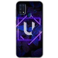 Galaxy M31 Kılıf HD Desen Baskılı Arka Kapak - Dark Neon Yaprak U Harfi