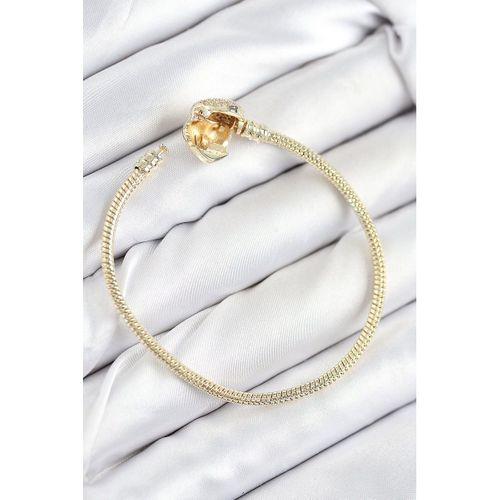 Pirinç Charm Zirkon Taşlı Kalp Model Gold Renk Kadın Bileklik