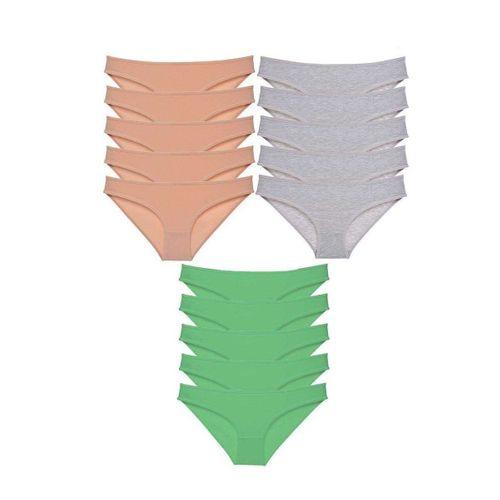 15 Adet Eko Set Likralı Kadın Slip Külot Ten Gri Yeşil