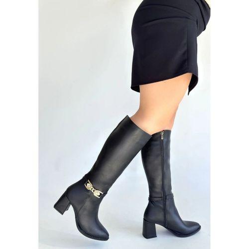 Mooni Siyah Cilt Topuklu Çizme