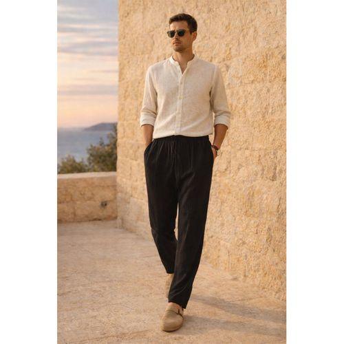 Hafif ve Rahat Müslin Baggy Erkek Pantolon - Siyah