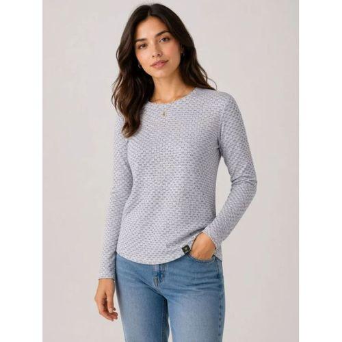 Likralı Dokulu Uzun Kollu Tişört Oval Kesim Rahat Kalıp Bluz - Gri