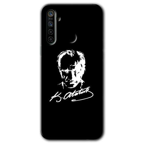 Realme 5i Kılıf HD Desen Baskılı Arka Kapak - Atatürk Silüet İmza + Kırılmaz Cam