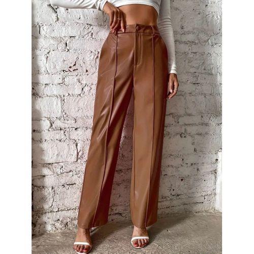 Kadın önden Fermuarlı Cepli Geniş Kesim Lame Deri Pantolon