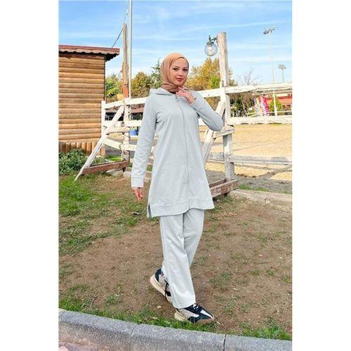 Fermuarlı Kapşonlu İkili Sade Basic Eşofman Spor Takımı - 03052.008 - Gri