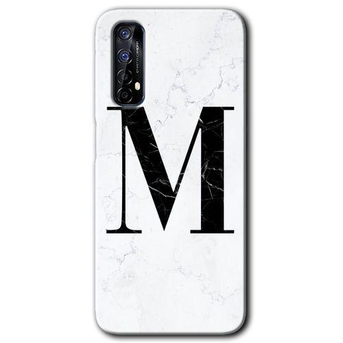 Potkal Hediye Fabrikası Realme 7 Kılıf HD Desen Baskılı Arka Kapak - Beyaz Mermer Desenli M Harfi