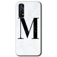 Potkal Hediye Fabrikası Realme 7 Kılıf HD Desen Baskılı Arka Kapak - Beyaz Mermer Desenli M Harfi