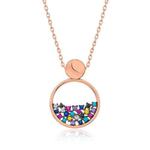 ​Lucky Life 925 Ayar Gumuss  Rose Mix Taşlı Çiğ Damlası Bayan Kolye