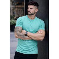 Erkek T-Shirt Bisiklet Yaka Slim Fit Dar Kesim Likralı Tişört Günlük Basic Body - Turkuvaz
