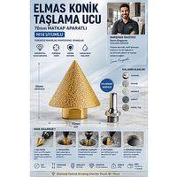 Mermer Granit Seramik İçin Elmas Konik Taşlama Pah Kırma Panç Ucu 70mm Matkap Aparatlı M14 Uyumlu 723575