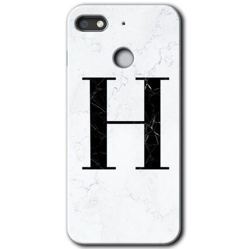 MRCİLETİSİM General Mobile GM 8 Go Kılıf HD Desen Baskı Arka Kapak+Temperli Cam-Beyaz Mermer Desenli H Harfi