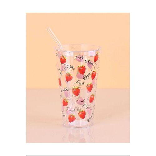 Desenli Plastik Pipetli Bardak 16 Cm 1 Adet Royaleks-ENF-040