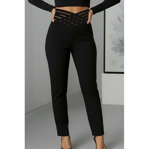 Kadın Yüksek Bel çapraz şerit Detaylı Ithal Krep Pantolon