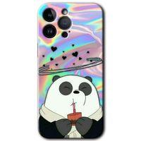 Potkal Hediye Fabrikası iPhone 14 Pro Kılıf HD Desen Baskılı Arka Kapak - Temperli Cam - Milkshake Panda