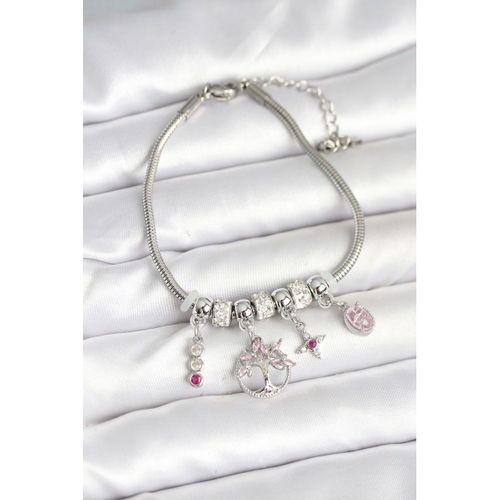 Pirinç Gümüş Renk Yaşam Ağacı Charmlı Kadın Bileklik