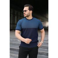 Erkek Renk Bloklu Bisiklet Yaka Kısa Kollu Triko Tişört
