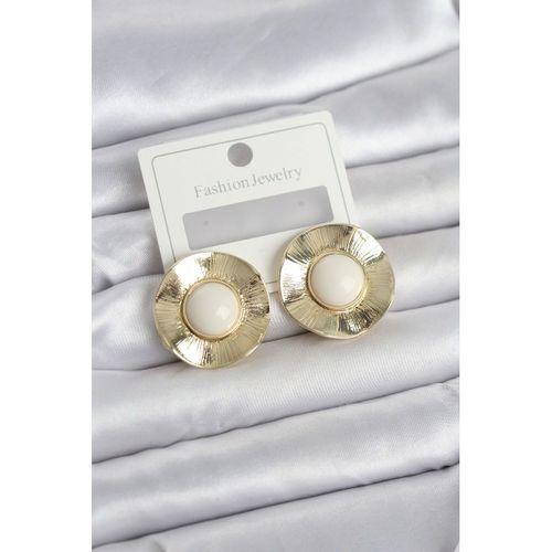 Vintage Model Beyaz Gold Renk Pirinç Kadın Küpe