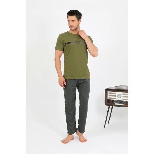 Erkek Pamuk Kısa Kol Pijama Takım Haki