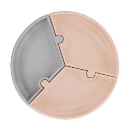 OiOi OiOi Puzzle Vakum Tabanlı Silikon Tabak Bubble Beige / Powder Grey