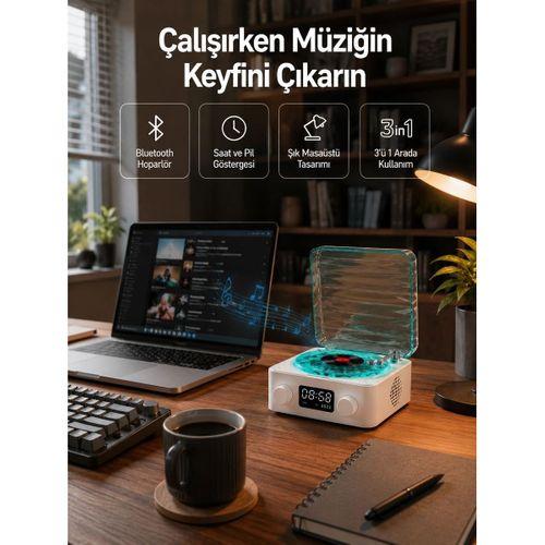 Dekoratif Gece Işıklı Bluetooth Hoparlör – Zaman Ve Pil Ekranlı
